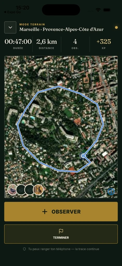 Mode terrain, sortie en cours