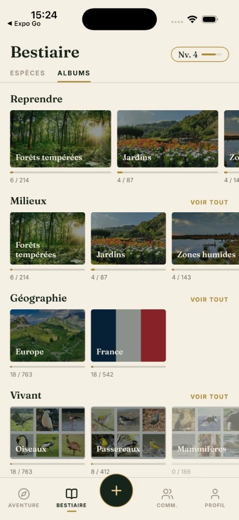 Albums du bestiaire par milieu et par groupe